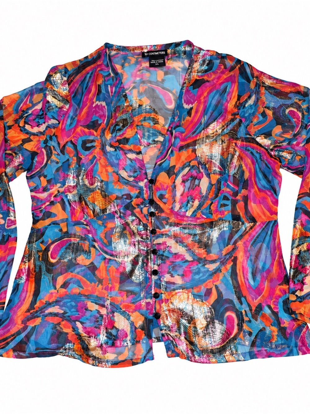 Vintage 18 Centimeters XL Abstract Floral Metallic Blouse 90s